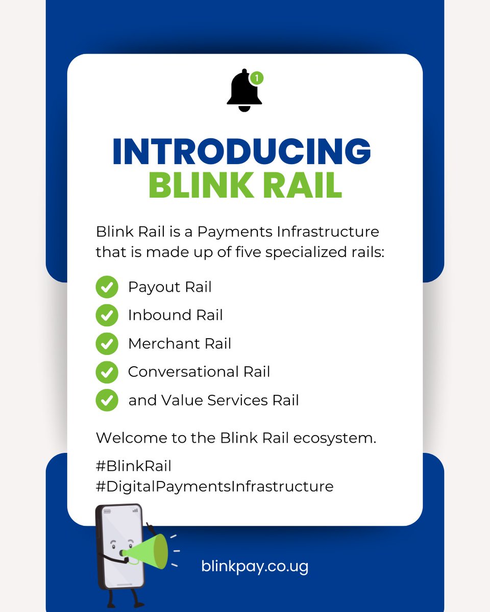 blinkpay1's tweet photo. Meet Blink Rail. A unified payments infrastructure powering Africa’s digital economy.

Five rails. One ecosystem. Unlimited possibilities.
Payouts. 
Collections. 
Merchant payments. 
Conversational automation. 
Real-time insights.
Welcome to the future of payments.
 #BlinkRail https://t.co/OBYMUY3iNL