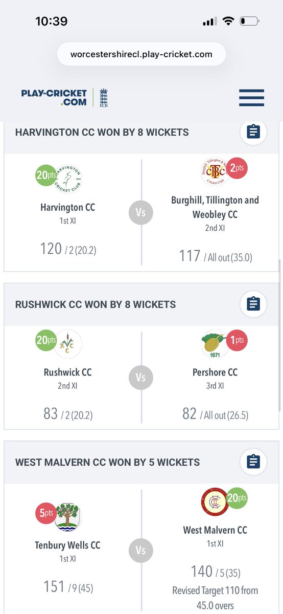 WorcsCL's tweet photo. Week 3 results and table for WCL Division 5 South:

@HimbletonCC 2nds beat @BromyardCC 2nds by 62 runs 

@HanleyUptonCC beat @CricketColwall 2nds by 39 runs 

@ClubHarvington beat @BTWCricketClub 2nds by 8 wickets https://t.co/Sl4mvnW9TG