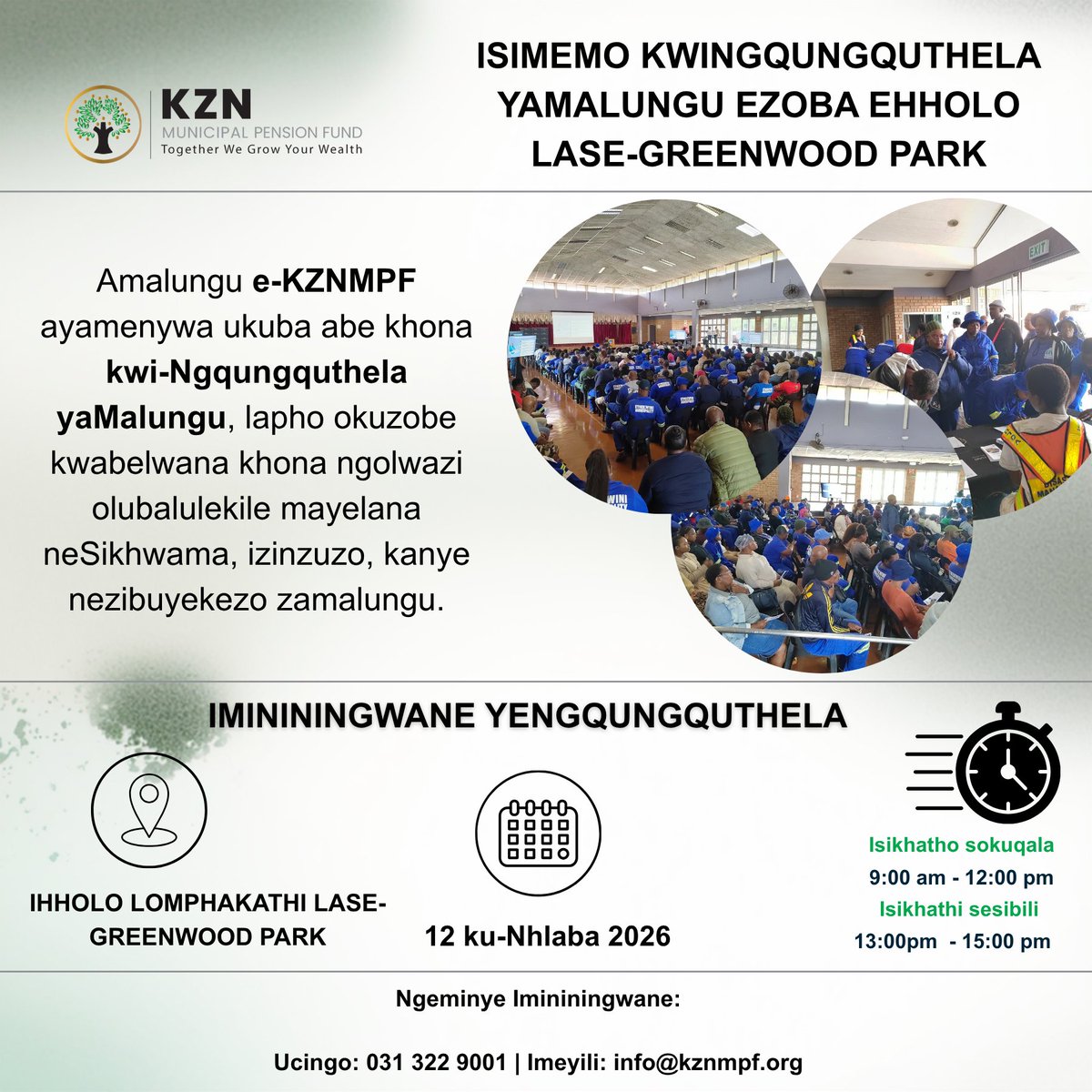 kznmpf's tweet photo. 📢 Don’t miss the upcoming KZNMPF Member Seminar at Greenwood Park Hall!

Join us on 12 May 2026at Greenwood Park Hall to get the latest updates on your Fund.

⏰ First Slot 09:00–12:00 | Second Slot 13:00–15:00
#KZNMPF #MemberSeminar https://t.co/IygQUcH5M1