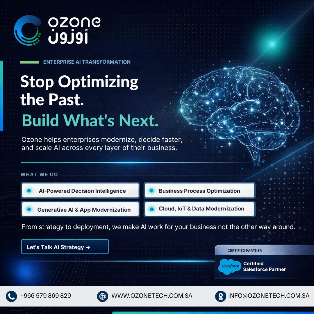 OzoneTechnolog's tweet photo. Stop optimizing the past. Build what’s next.

At #OzoneTechnology, we support enterprises with #AI, #cloud, and #Salesforce-powered solutions to modernize operations, connect systems, and make faster decisions.

Explore our services: https://t.co/bmg6g2CjOc
#DigitalTransformation https://t.co/t6fwPRLM72