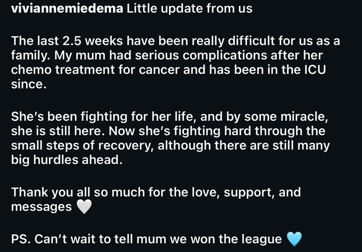 miedemaball's tweet photo. Oh Viv :( All my thoughts are with her and her family, sending them sooo much love. You never know what someone is going through and hopefully people will think twice before jumping on Twitter to make nasty comments about someone’s absence next time. https://t.co/pLUz2PgnCQ