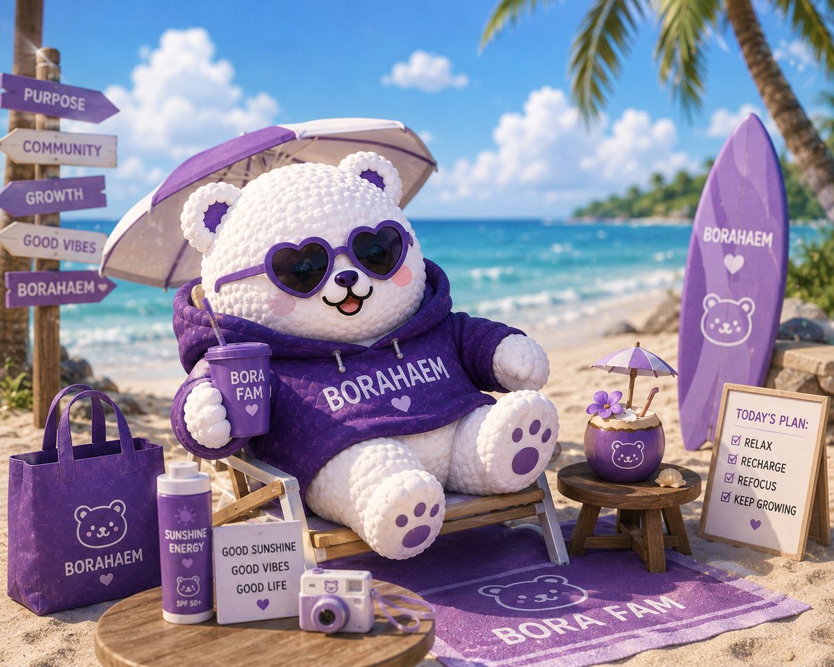 BORAHAEM_'s tweet photo. Sunshine, ocean breeze, and purple vibes 💜☀️🌊

Taking time to recharge,
enjoy the moment,
and dream even bigger ✨

Relax today.
Build tomorrow 🚀🍇 https://t.co/XLQFaPmTXl