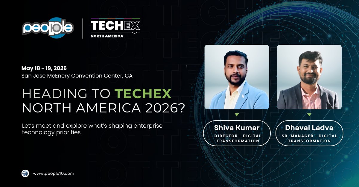people_10's tweet photo. Attending TechEx North America 2026 in San Jose? People10 will be there to connect on AI implementation, product engineering, cloud engineering, and data modernization.

#people10 #techevent #P10TechEvent #technology #TechEx #TechEx2026 #DigitalTransformation https://t.co/DmFS1tSg1Y