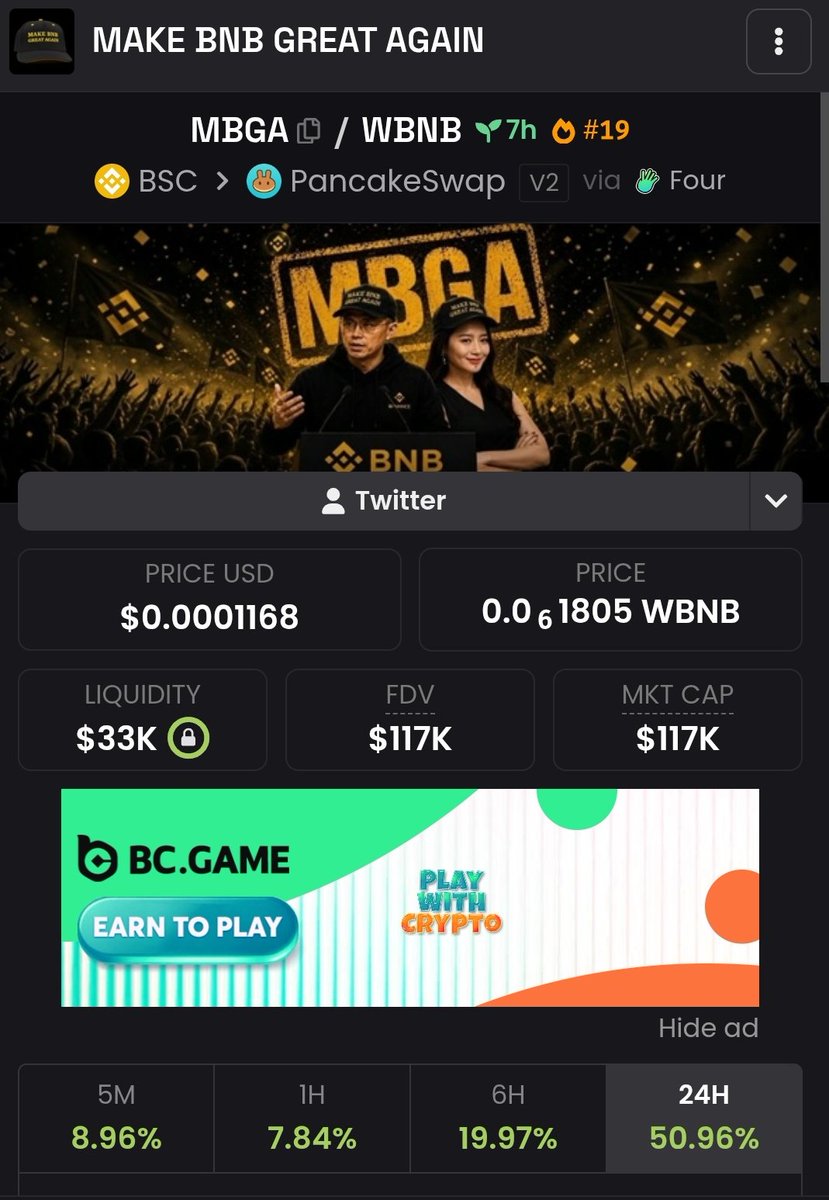 $MBGA Make BNB great again . Isim güzel hoşuma gitti ufak miktar ...