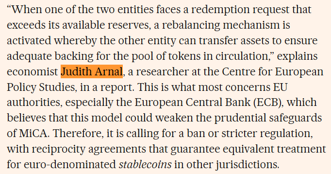 ECRI_CEPS's tweet photo. Our policy brief on the economic costs of restricting global #stablecoins has been featured in @CincoDiascom👇 

@judith_arnal argues that growing institutional scepticism risks leading to de facto exclusion from the 🇪🇺EU market.

🔗Read our policy brief: https://t.co/5TGkApdJzH https://t.co/BFlAFddh8F