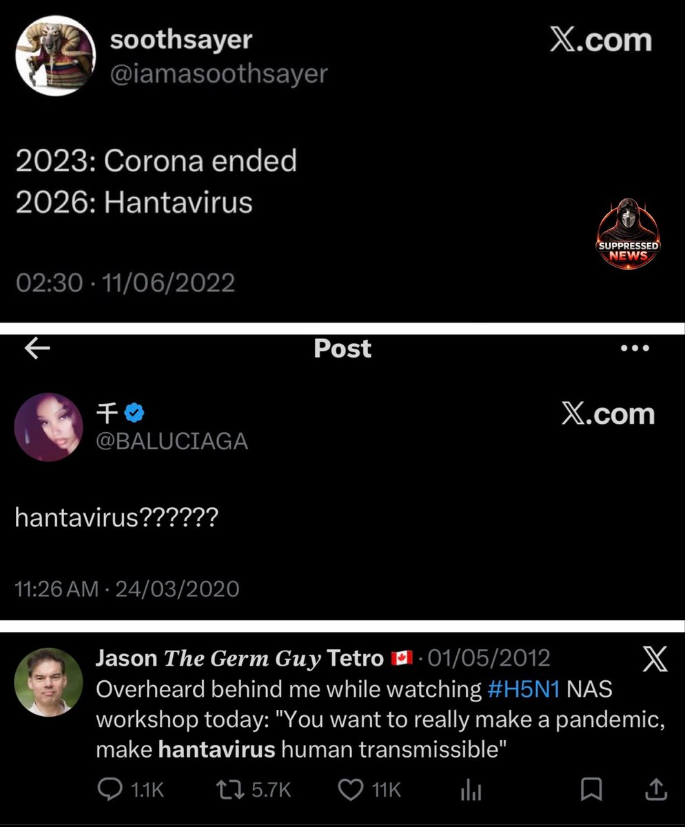 Wow🤯

Three different accounts posted about Hantavirus in 2022, 2020 and 2012.

How is this even possible? How did they know?