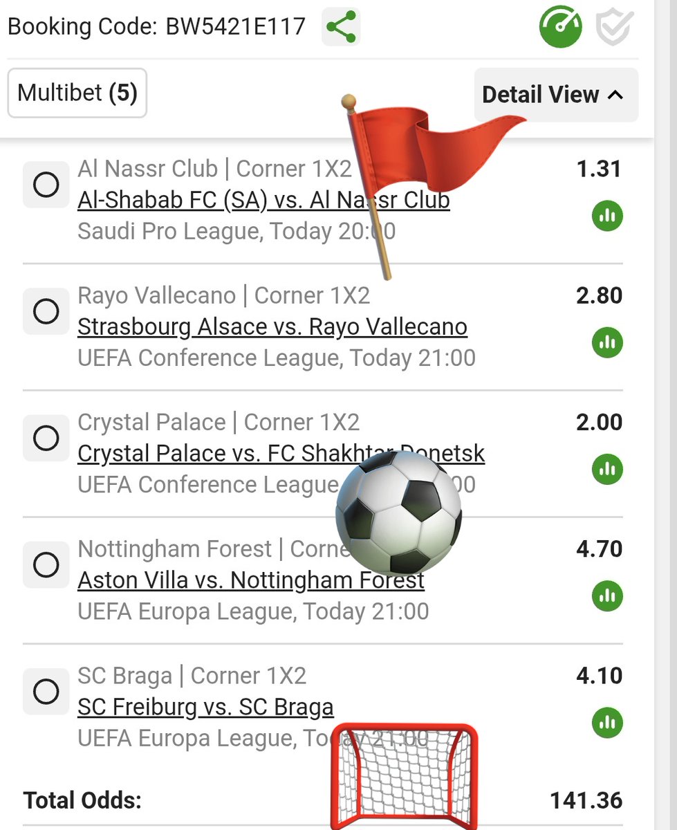 Teams to Deliver MOST Corners ✅️

Betslip CODE  : BW5421E117 betway.co.za/book-a-bet-res…
Kick OFF : 20;00pm ⌚️ 

Total ODDS : 141 🔥🙏🏻