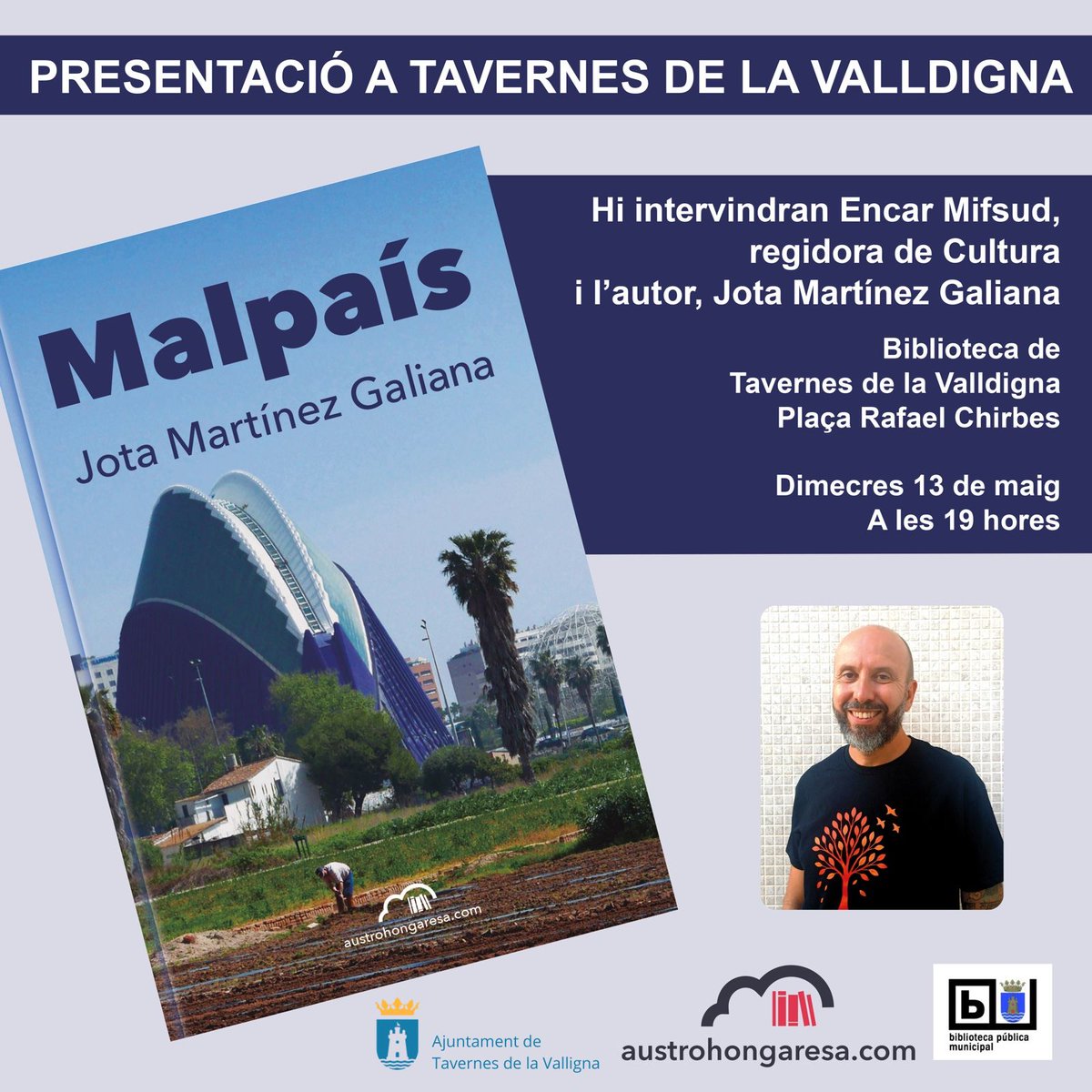 📚 El pròxim dimecres 13 de maig tindrà lloc la presentació de Malpaís, de l’autor Jota Martínez Galiana.
Hi intervindran Encar Mifsud, regidora de Cultura, i l’autor.

📅 Dimecres 13 de maig
🕖 19.00 hores
📍 Casa de la Cultura

Vos esperem! ✨