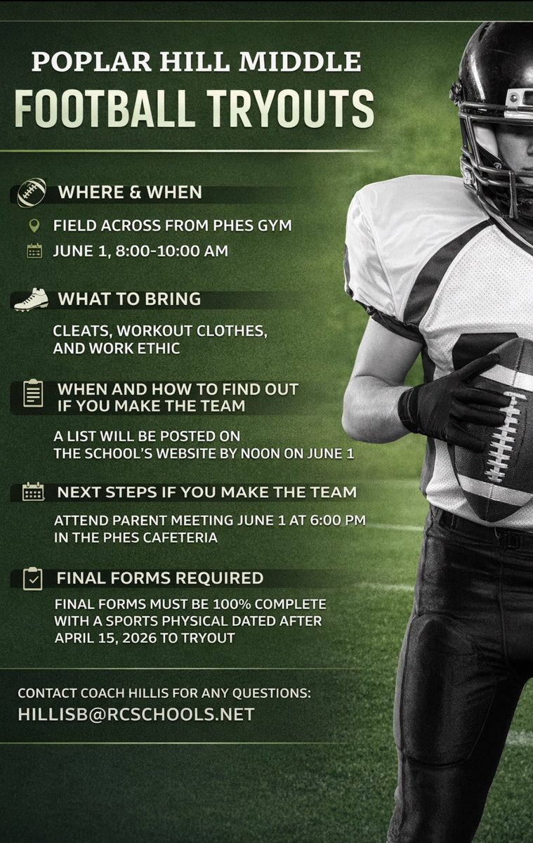PoplarHillFB's tweet photo. ‼️Tryouts June 1‼️ https://t.co/PAnbAfKPRX