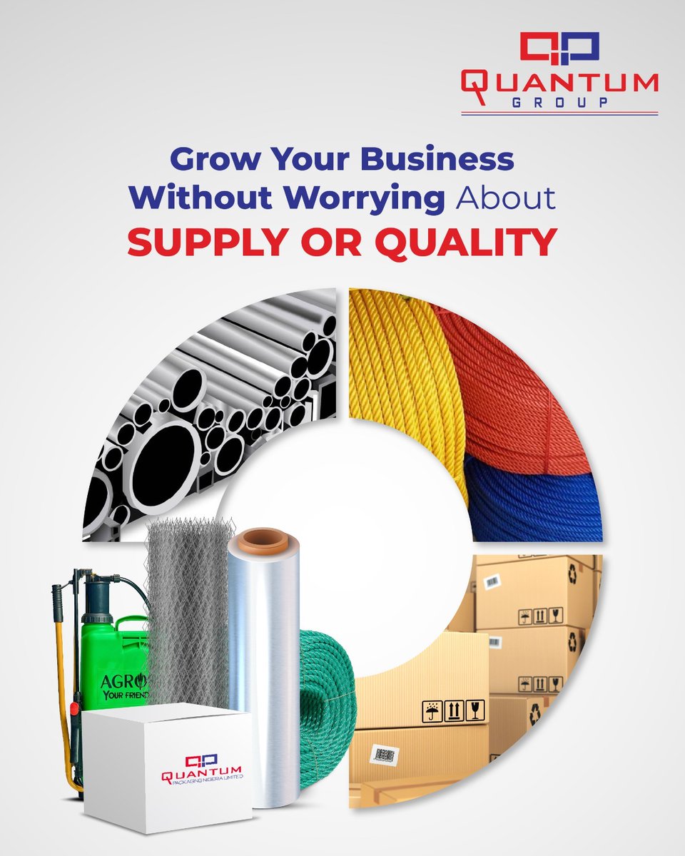 QuantumGroupNig's tweet photo. Across building sites, markets, warehouses, and homes, Quantum products keep Nigeria moving with dependable, quality, and steady supplies of cartons, ropes, plastic materials, steel products, and so much more.
#QuantumSteels #QuantumPackaging #QuantumConsumer #QuantumPlastic https://t.co/4DXCdMQG7d