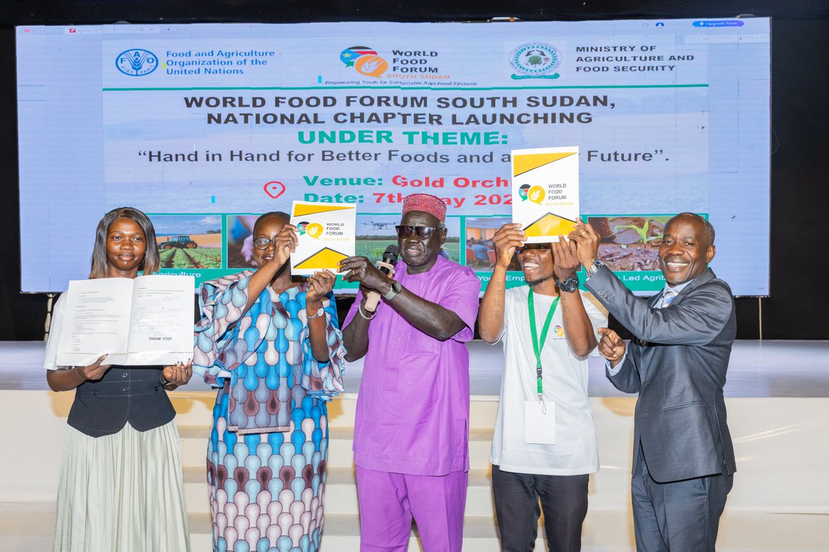FAOAfrica's tweet photo. The World Food Forum South Sudan Youth Chapter has launched! 🇸🇸

Part of a global network, it will empower young leaders to drive innovation, climate action &amp; agrifood systems transformation across South Sudan.

Youth are not waiting for the future. They are building it. ✨ https://t.co/HDpjg2FNh2