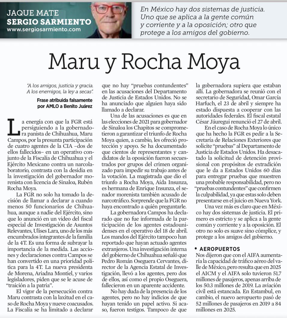 ¡Zas! En México hay dos sistemas de justicia. El primero es estricto y se aplica a la gente común y corriente y a la oposición. El otro es suave y  cómplice, y protege a los amigos del gobierno.
<a href="/SergioSarmiento/">Sergio Sarmiento</a>
