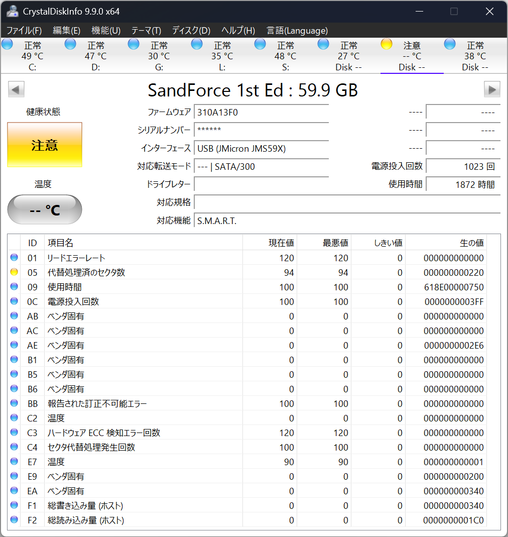 CrystalDiskInfo 9.9.0 鋭意開発中！！

ついにS.M.A.R.T.情報の取得もできるようになりました。長かった・・・。