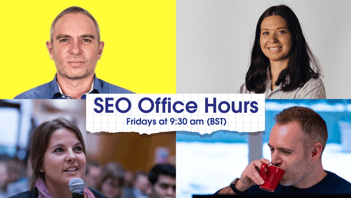 Good_Signals's tweet photo. TOMORROW LIVE! We’ve got ⭐️ Andy Barr and ⭐️ Katarina Dahlin for SEO Office Hours, alongside Jo Juliana Turnbull and Michael Chidzey, this Friday at 9:30 am (BST). To join live, head over to our website to get the invites added to your calendar 📅. Everyone’s welcome ❤️ https://t.co/TjjStPIzAP