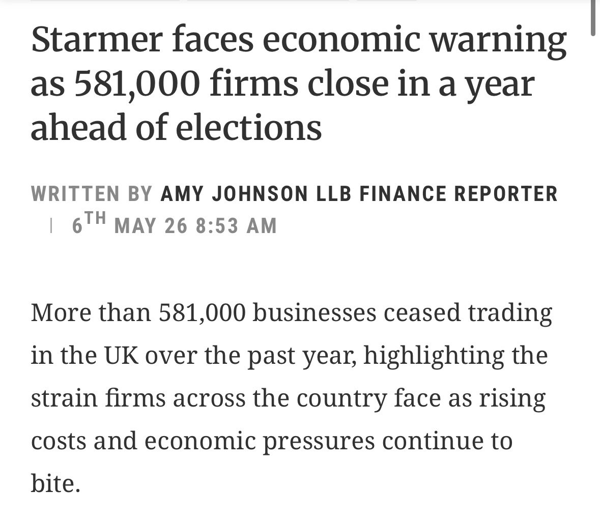 More than 581,000 businesses ceased trading in the UK over the past year. The Labour government are destroying businesses with tax rises. Shameful.