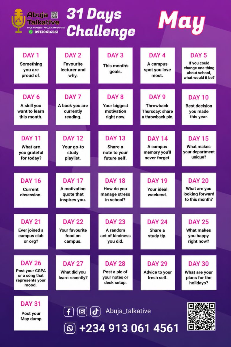 Abujatalkative_'s tweet photo. *_LADIES AND GENTLEMEN MAY 2026 CHALLENGE_*
DAY 7. https://t.co/8UrKTR9RIy