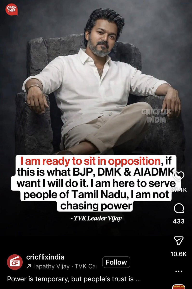 pavitrash_'s tweet photo. Look at the numbers on a fake quote. The comments are even more pathetic.  Vijay and TVK are esp dangerous bc apart from paid propaganda &amp; disinformation, they have their own voters creating, engaging and believing in such elevation-style content. https://t.co/OaZdrTPCJ2