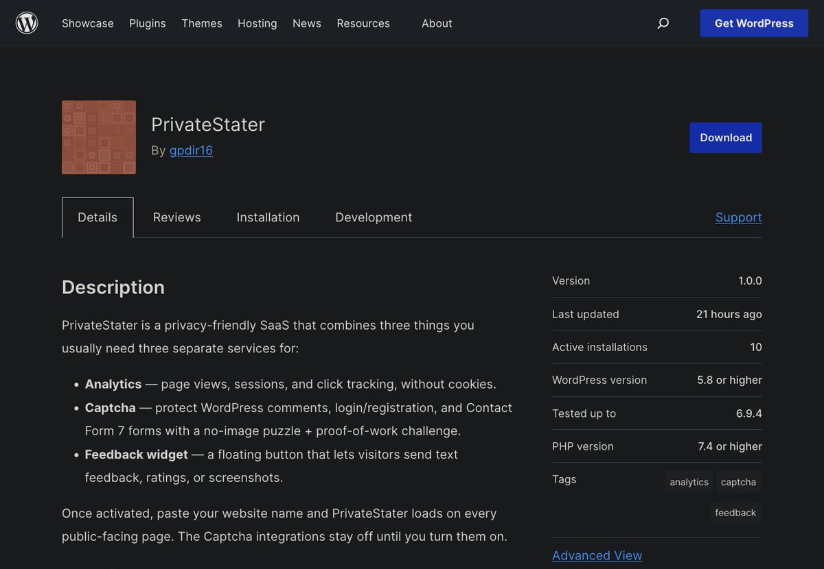 PrivateStater's tweet photo. #WordPress plugins are now available, allowing you to integrate all features like Analytics and Captcha at once with a single click. https://t.co/bTohBRRBLd