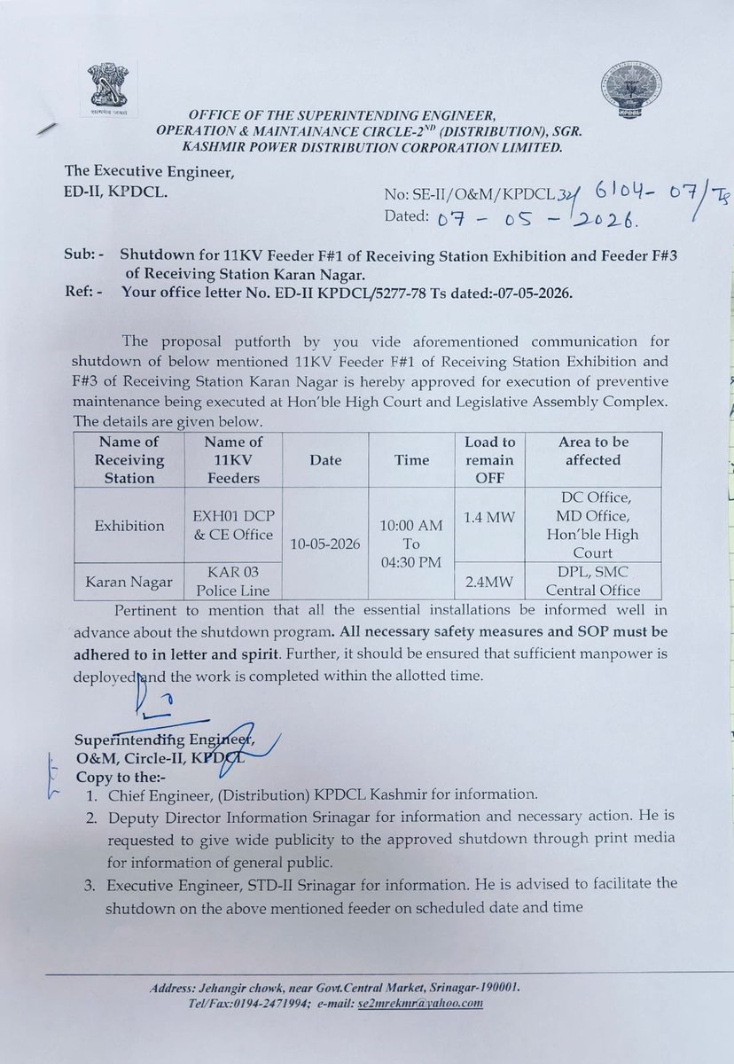 O&M Circle-II, KPDCL, Srinagar tweet media