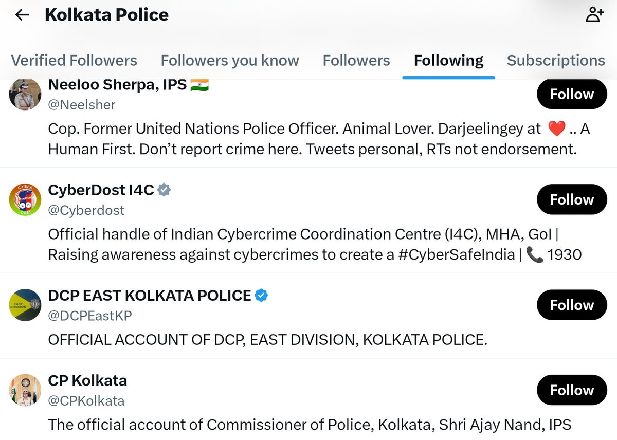 Finally, <a href="/KolkataPolice/">Kolkata Police</a> heard us 😅

Earlier it was 40 followers, after unfollow <a href="/AltNews/">Alt News</a> is down to 38.