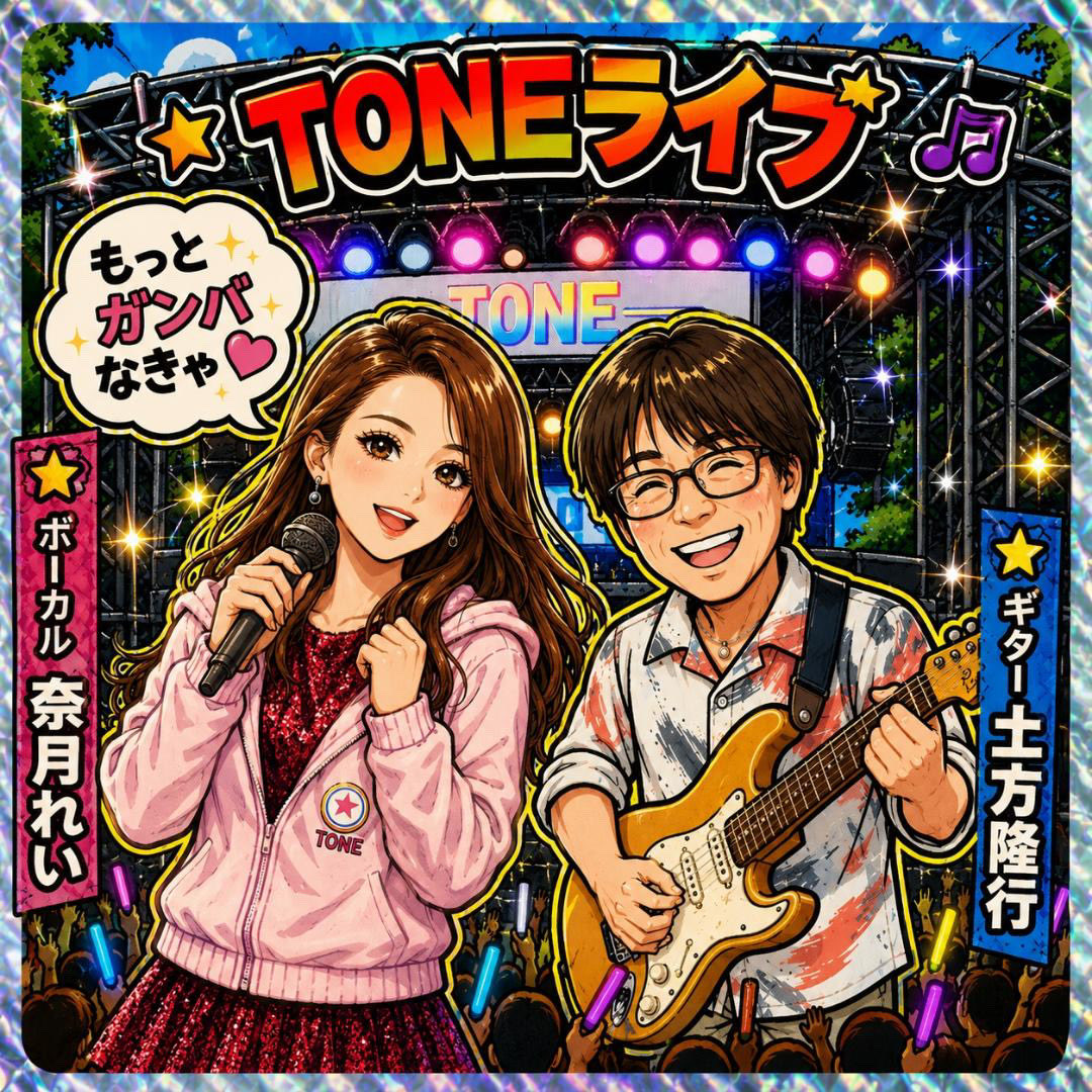 TONEのゴールデンウィークは配信に始まりコンテスト野外イベント出演と盛り沢山でした🌙🎤🎸🎵😊
そんな活動を通して色々新たな発見があり
お客様の反応にお応えして、2ndアルバムに向けて今日から楽曲制作始めます！
ライブと配信と3つ同時進行で頑張っていきますので応援よろしくお願いいたします！