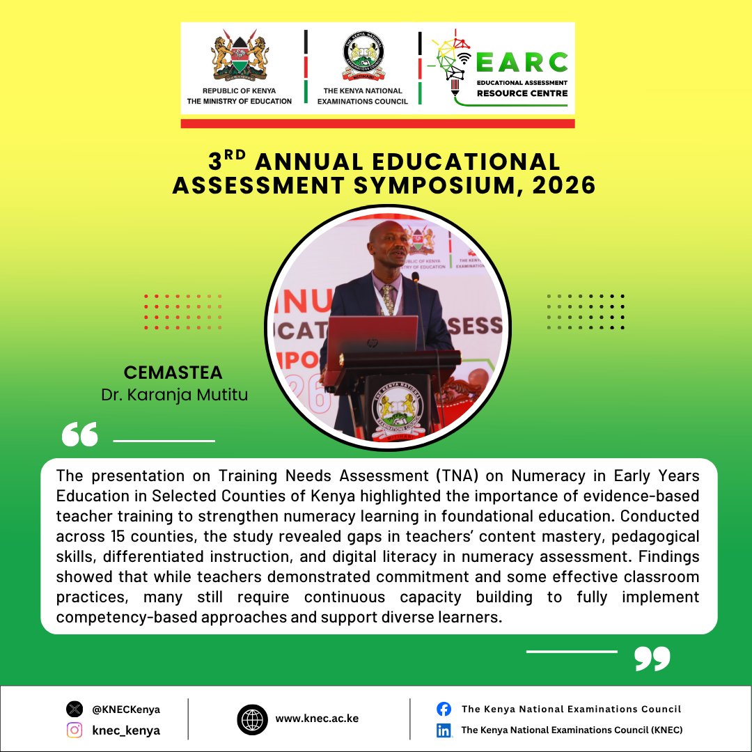 KNECKenya's tweet photo. 3RD ANNUAL EDUCATIONAL ASSESSMENT SYMPOSIUM, 2026
#2026symposium #knec #earc https://t.co/m7NVe58cnL