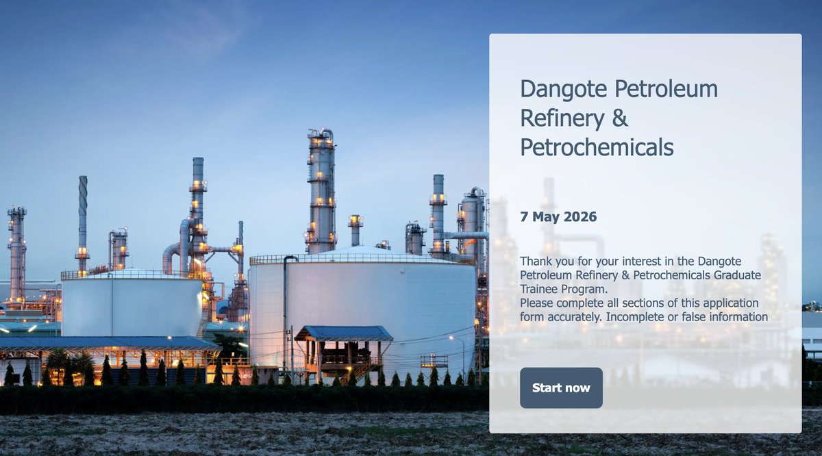 thecableng's tweet photo. APPLY: Dangote refinery opens trainee programme for engineering, IT graduates

Dangote Petroleum Refinery & Petrochemicals has opened applications for its 2026 graduate trainee programme.

In a notice on Thursday, the company said the 18-month programme is designed for “high-potential, vibrant, and enthusiastic initiative-takers” seeking to build careers in Africa’s oil and gas industry.

https://t.co/MQxMub1kz8