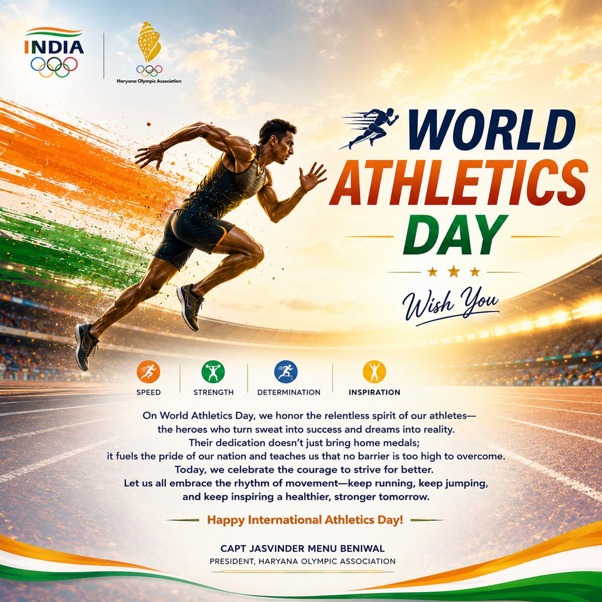 Haryana_Olympic's tweet photo. “Champions are built by dedication, discipline, and determination.”

On World Athletics Day, Haryana Olympic Association salutes every athlete inspiring the nation with passion and perseverance. Keep running, keep striving, and keep making Haryana proud. 🇮🇳🏃‍♂️

#WorldAthleticsDay https://t.co/ykUivnQeeQ