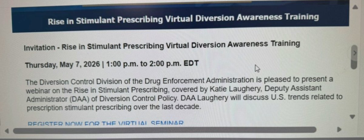 CMerandi's tweet photo. “Rise in stimulant prescribing virtual diversion awareness training”

ADHD providers, this would be a good time to transfer your assets into your loved ones name https://t.co/JHZRiCcELP
