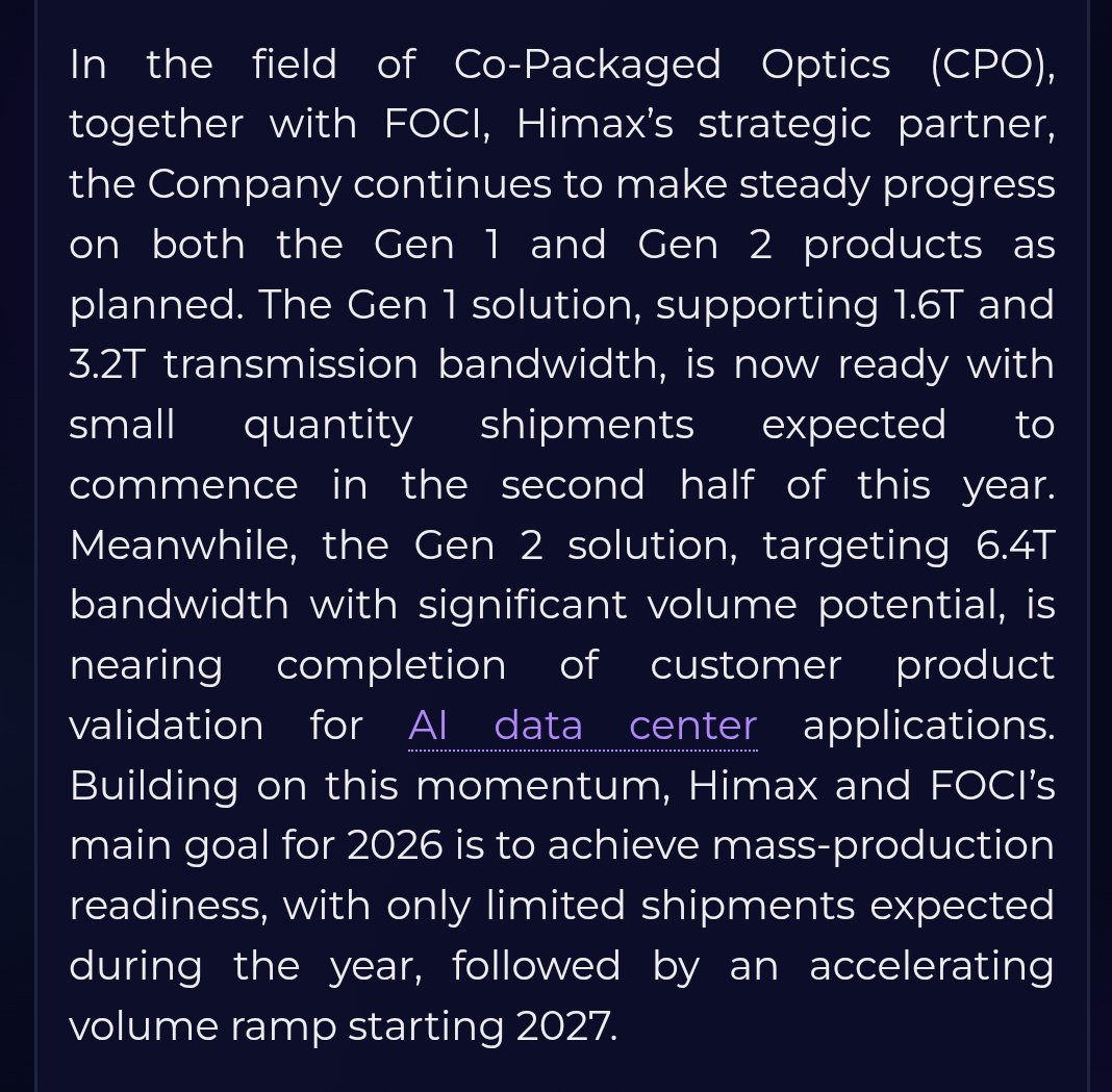 latent_value7's tweet photo. $HIMX 
-Gen 1 shipments starting 2H, -Gen 2 (scale up) volume ramp 2027. Invested in latest Foci round. 
-Wise eye selected by major brand for smart glasses https://t.co/blXGlgmSmu
