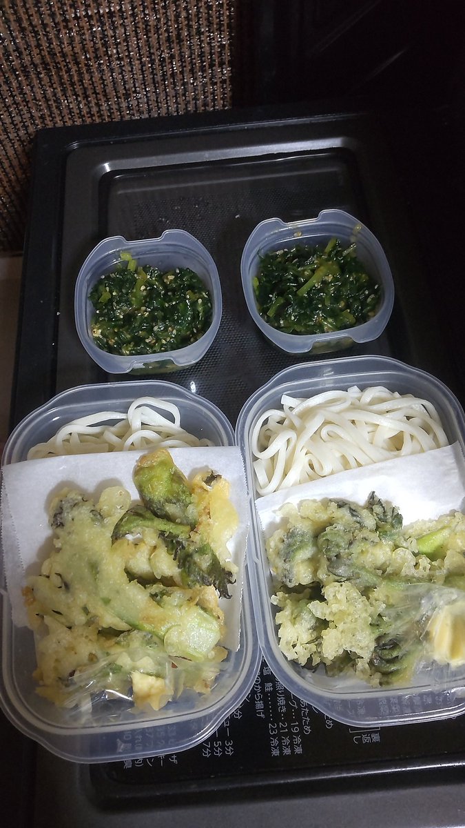 天ぷらうどん弁当と行者ニンニク味噌炒め完成！🤤