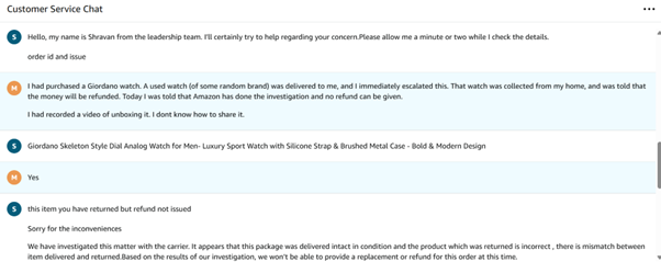 Ordered a brand‑new Giordano watch from
<a href="/amazonIN/">Amazon India</a>, but they delivered a used one. I returned it &amp; now <a href="/amazon/">Amazon</a> is refusing to refund my money. Seriously disappointed with the customer service. #Amazon #CustomerService #IndianNavyOperationSindoor #fraud