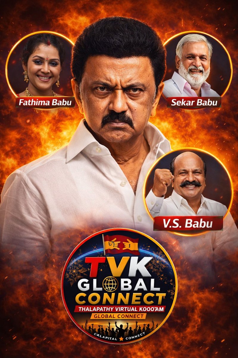 tvkglobal's tweet photo. ஸ்டாலினுக்கு இன்று மூன்று பாபுக்கள் பிரச்சனை! 😅
ஒருவர் — 90களின் நியூஸ் ரீடர் Fathima Babu,
இரண்டாவது — முன்னாள் அமைச்சர் Sekar Babu,
மூன்றாவது — கொளத்தூர் MLA V.S. Babu!
பாபுக்கள் மூவரும் சேர்ந்து 'பாபு புயல்' எழுப்புகிறார்கள்!

#TVKGlobalConnect #tvk #TVKVijay #thalapathyvijay https://t.co/iCsIh4cGnr