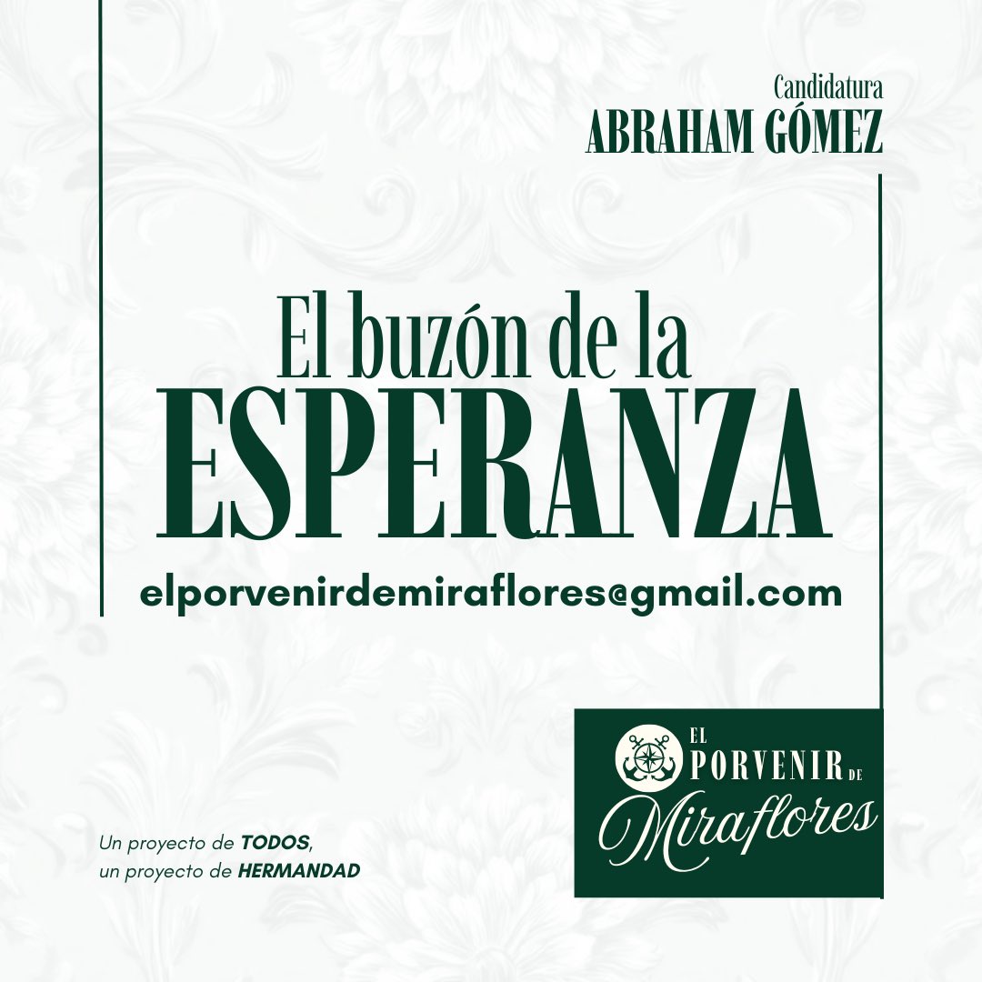 candelporvenir's tweet photo. ✳️EL BUZÓN DE LA ESPERANZA

Un proyecto común y de unión real debe contemplar las opiniones y anhelos de todos aquellos que así quieran ser partícipes del mismo, es por ello que habilitamos este correo electrónico para que sea la vía🧵

#ElPorvenirdeMiraflores
#UnproyectodeTODOS https://t.co/fqW2nCZt30