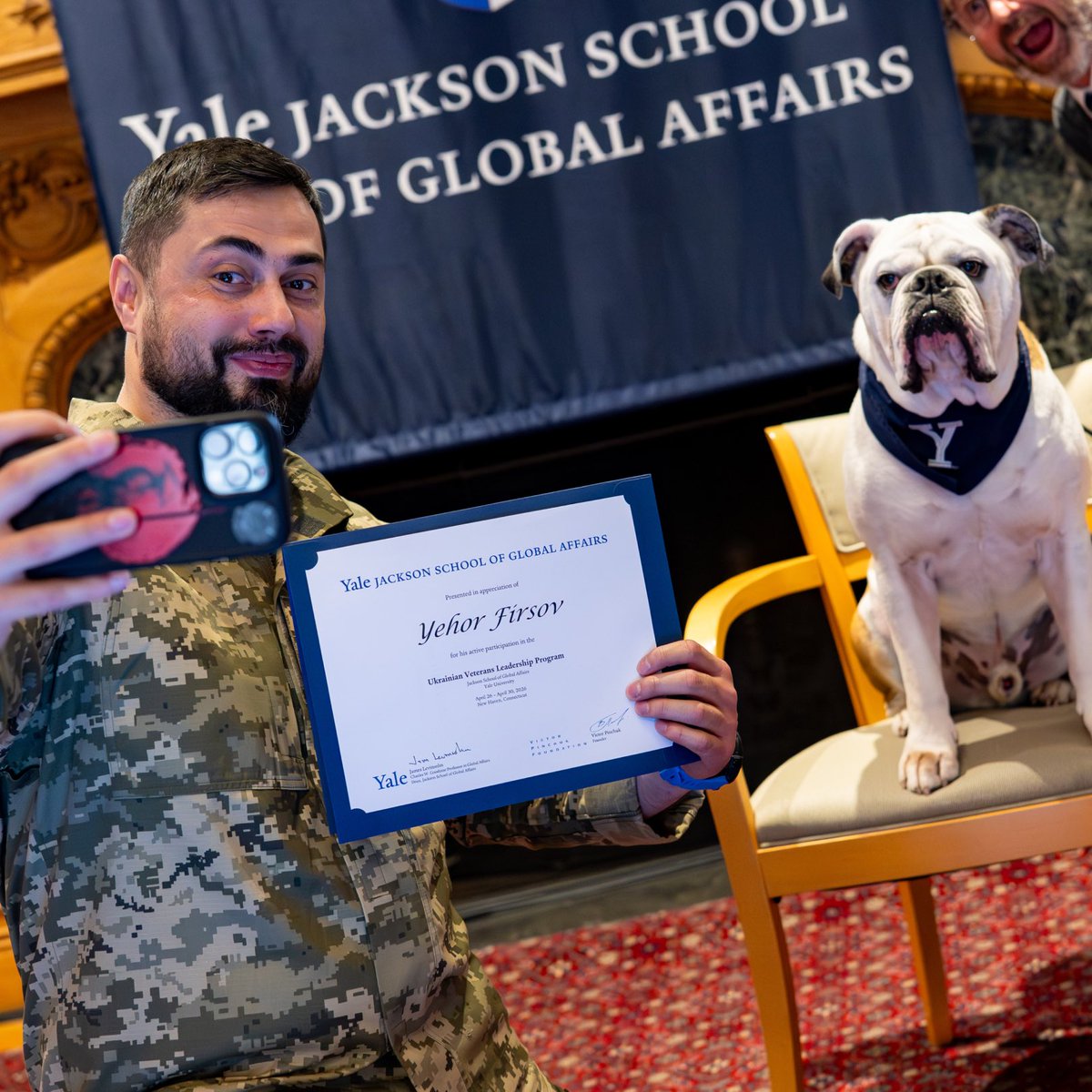 PinchukFund's tweet photo. The first cohort of Ukrainian veterans has completed the Ukrainian Veterans Leadership Program of the Victor Pinchuk Foundation at @yalejacksonsch Yale Jackson School of Global Affairs.

For five days, participants worked with leading scholars and practitioners on leadership, ethics, communication, global challenges, Ukraine’s role in the world, and the role of veterans in society. 

The program combined lectures, practical sessions, and interactive discussions led by a range of scholars and practitioners. Among them were @TimothyDSnyder, Richard C. Levin Professor Emeritus of History and Global Affairs, discussing the meaning of this moment in history; @Rob_Malley, Senior Fellow at Yale Jackson, speaking about the changing dynamics of war and peace; Emma Sky and Yuval Ben-David from the International Leadership Center, leading a session on imagining scenarios for Ukraine in 2050; @BrandonNappi of Yale Divinity School, whose session on ethics, mindfulness, and transformative leadership helped participants reflect on the values they are fighting for.

The next cohort will launch in late 2026, with applications opening this summer.