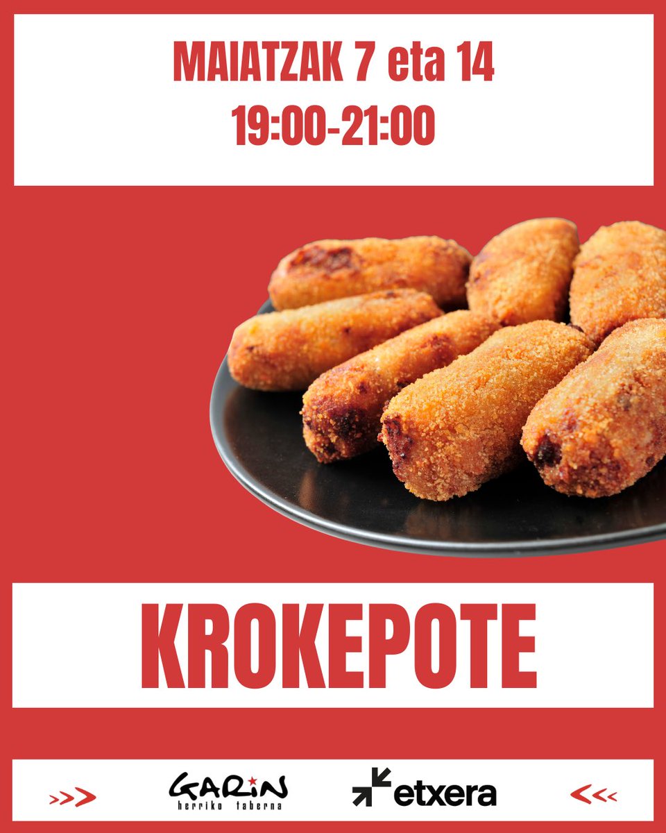 GarinTaberna's tweet photo. 🔊 KROKEPOTE! 

Etorri kroketa goxoak dastatzera, lagunartean edo familia giroan arratsalde eder batez gozatzera!

Zeren zain zaudete? 😉 https://t.co/zWSChUIRoa