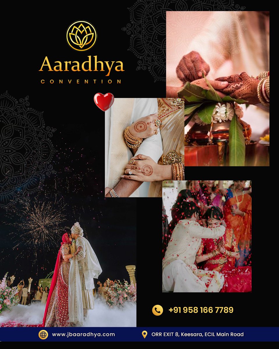 JBAaradhyaCC's tweet photo. From sacred rituals to grand celebrations ✨💍
Your dream wedding deserves a venue that turns moments into lifelong memories 

#WeddingVenue #HyderabadWeddings #AaradhyaConvention #IndianWedding #LuxuryWedding https://t.co/EsHWBeeSsK