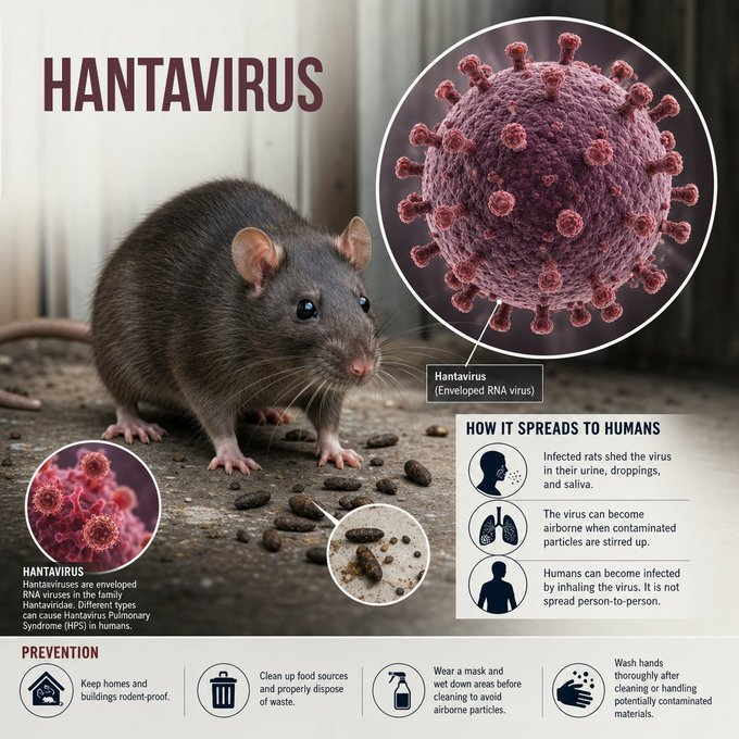 What you need to know about Hantavirus that’s suddenly trending

WHO has confirmed new cases of Hantavirus.

Before you panic
- it’s NOT spreading like COVID
- it’s mainly linked to rodents
- human-to-human transmission is extremely rare

It’s not airborne but don't forget that
-