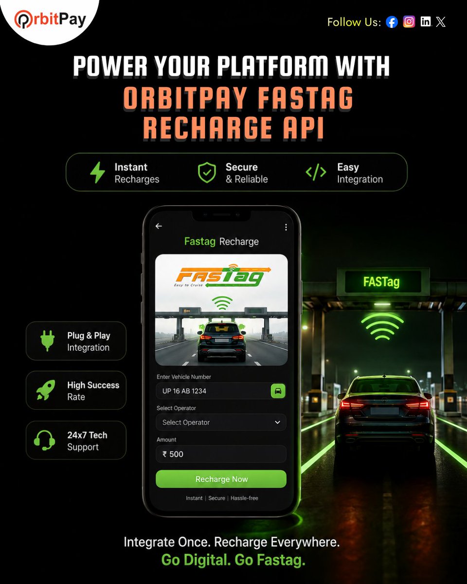 orbitpay28044's tweet photo. Simplify #FASTag recharges with a smart and scalable API solution from OrbitPay. From instant processing to easy #integration and dedicated support, everything you need to deliver a better digital #payment experience is here.

#OrbitPay #FASTagAPI #RechargeService #APIService https://t.co/Rhuyd4VLOB