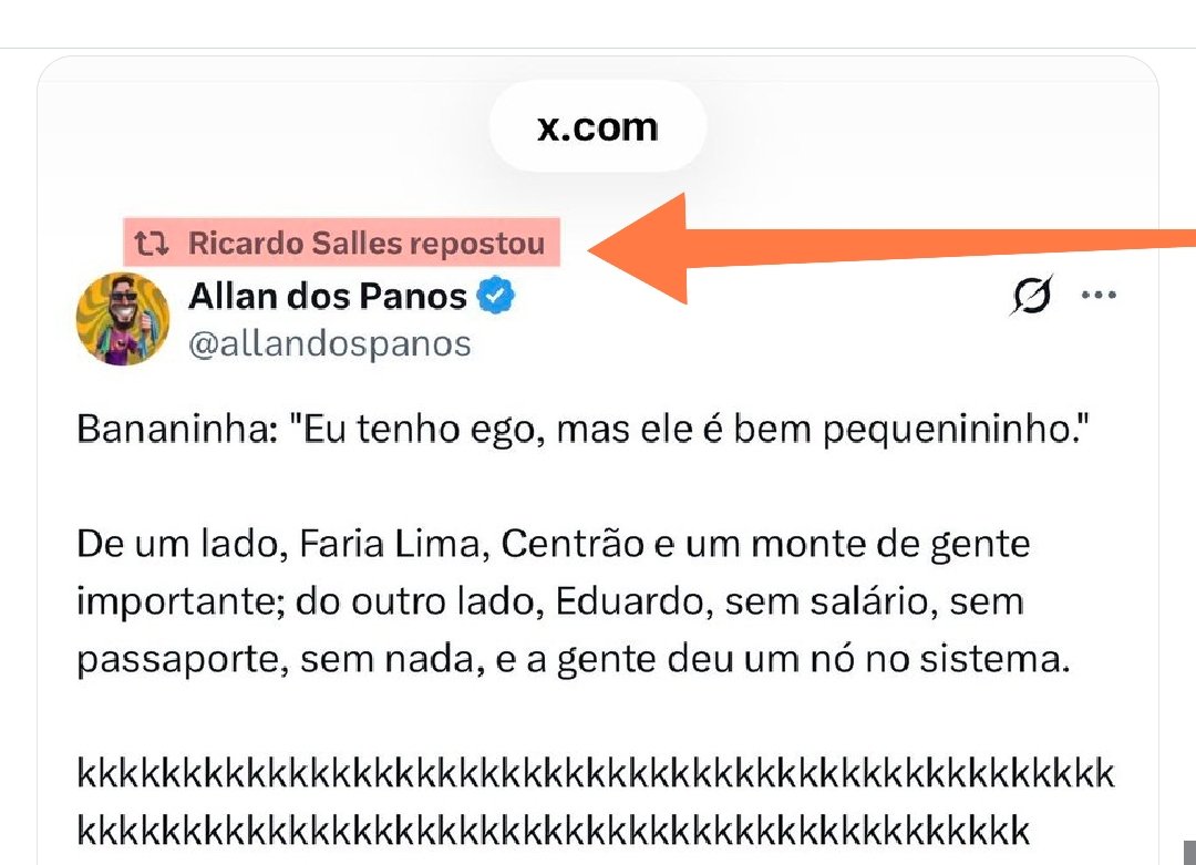 Olha o vagabundo do Salles aí, compartilhando perfil do MBL que passa o dia debochando da prisão do Bolsonaro.

Tá pra nascer deputado mais incompetente, ingrato e traidor que esse Visconde de Sabugosa.
Um cara inútil que só tem mandato por causa do Bolsonaro e que, sem ele, não