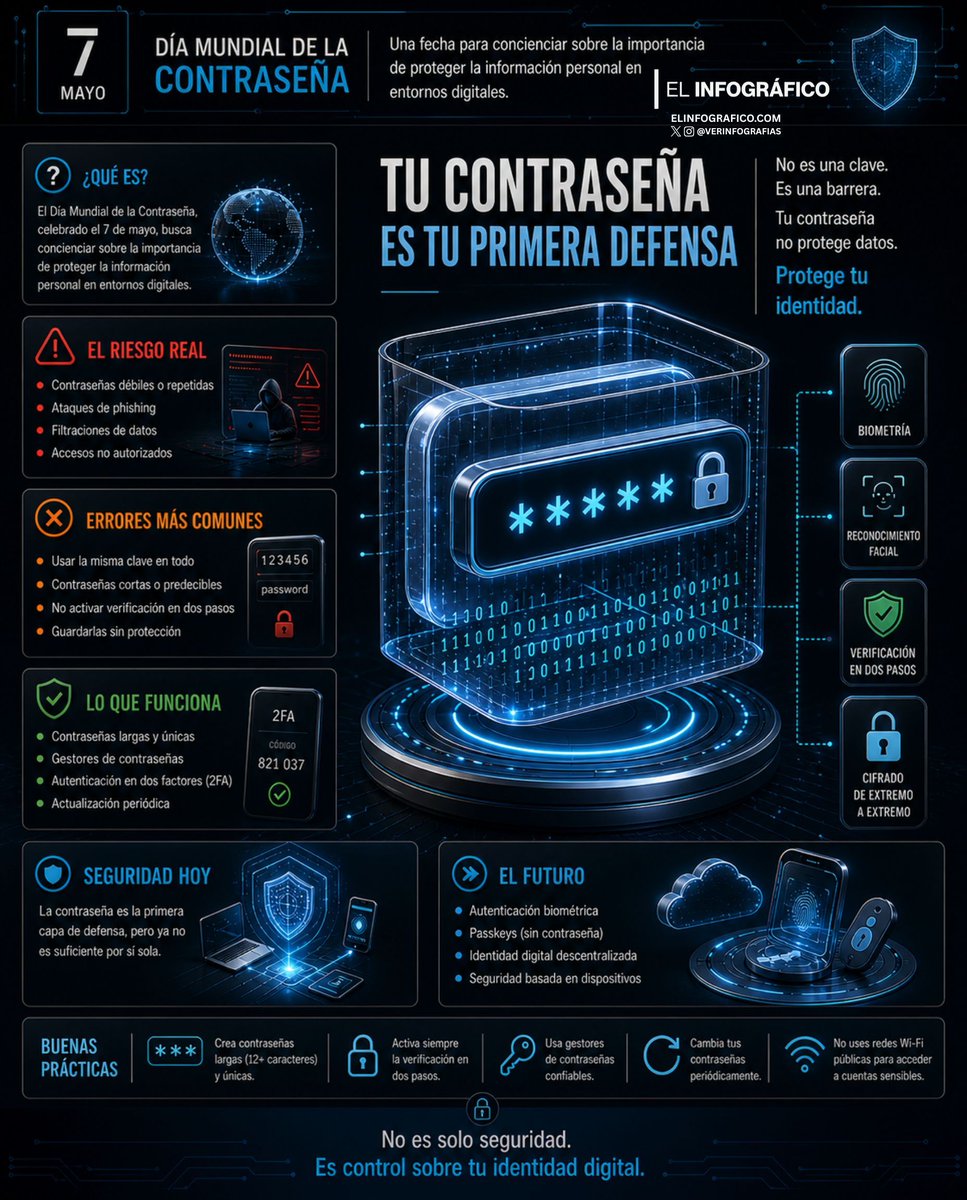 verinfografias's tweet photo. Tu contraseña es tu primera defensa.
Y muchas siguen siendo débiles.
Disponible en: https://t.co/gGhuOH5oy8
#PasswordDay #Ciberseguridad #SeguridadDigital #Tech https://t.co/MRxiu5L34T