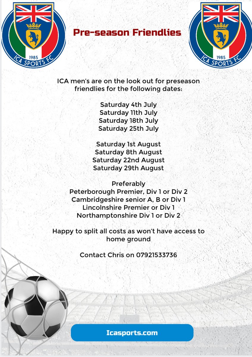 CRHally's tweet photo. Now our season is officially finished I am looking at getting our preseason arranged before a nice deserved break. Finished mid table in the Peterborough district division 1

@PDFLUK @HuntsFA @CambsFA @NorthantsFA @LincolnshireFA @PTAlanSwann @NonLeague16 @icasports https://t.co/tiLrbwbEy5