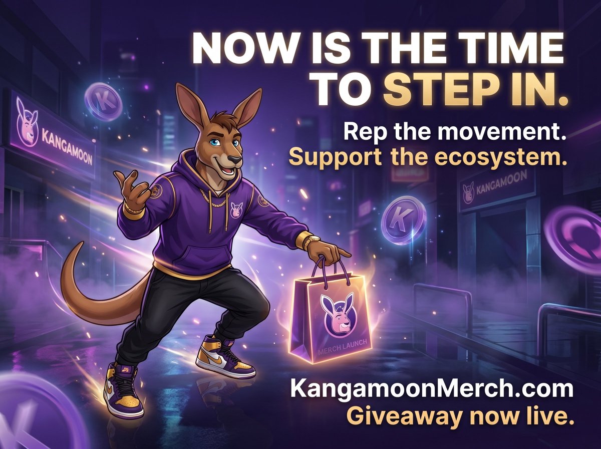 Kangamoon_P2E's tweet photo. On Monday, the official Kangamoon Merch Store went live.

Now is the time to step in. 🦘

Rep the movement.
Support the ecosystem.
Be part of the next phase of Kangamoon.

🏪 https://t.co/hqWqnKVbI2
🎁 Giveaway now live.