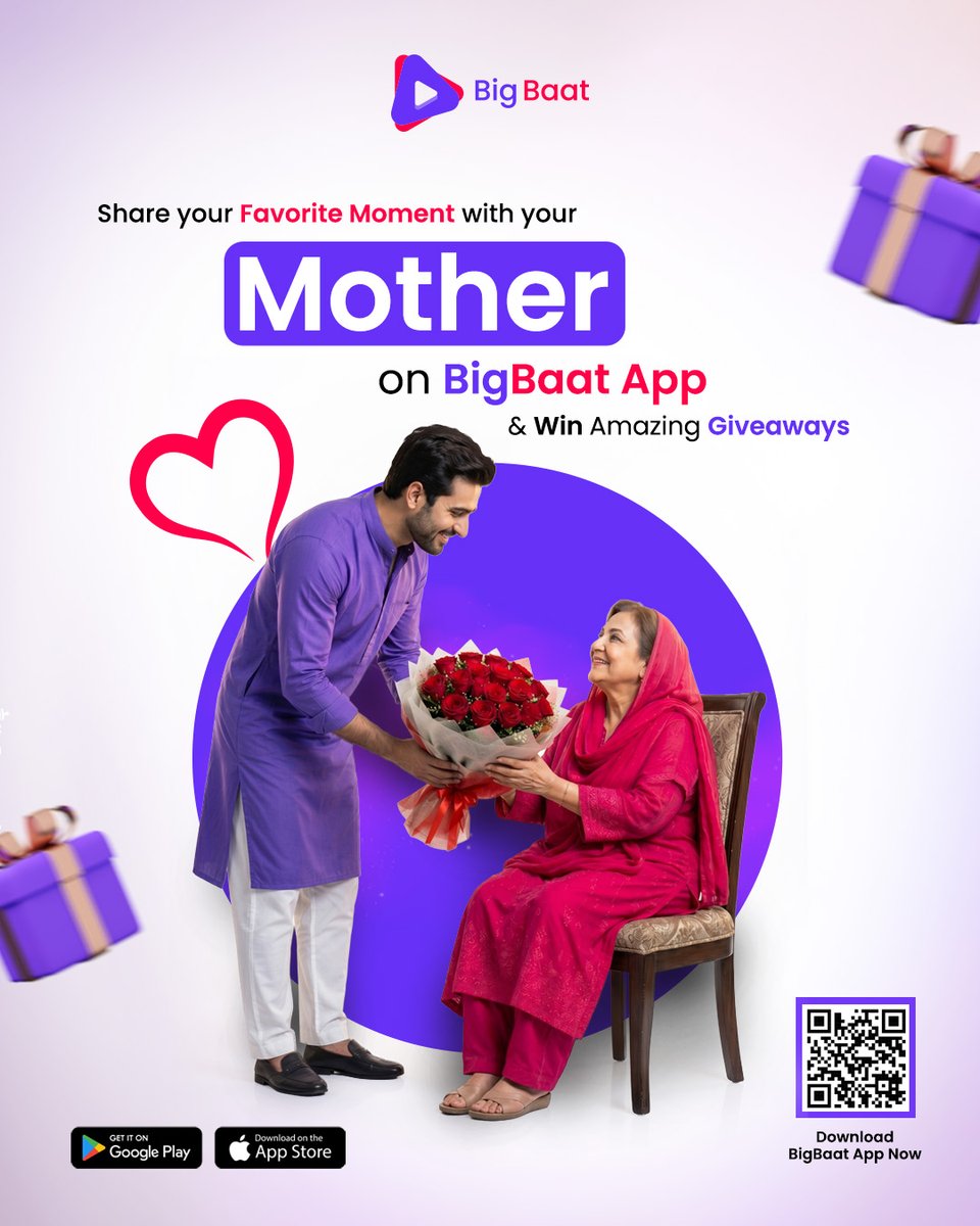 BigBaatOfficial's tweet photo. Apni favorite Mother’s Day moment BigBaat app par upload karain, hamein Instagram par tag karain, aur jeetain shandaar giveaways! 🎊
Don’t wait—make her proud today!
#BigBaat #MothersDay #TagUs https://t.co/84PiGi6w4d