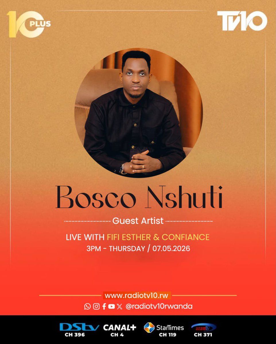 Radiotv10rwanda's tweet photo. Mu kiganiro #10Plus cyo kuri uyu wa Kane turakira Umuhanzi w’indirimbo zo kuramya no guhimbaza Imana, Bosco Nshuti ntucikwe ni saa 3PM. https://t.co/5xEqfU8FBG