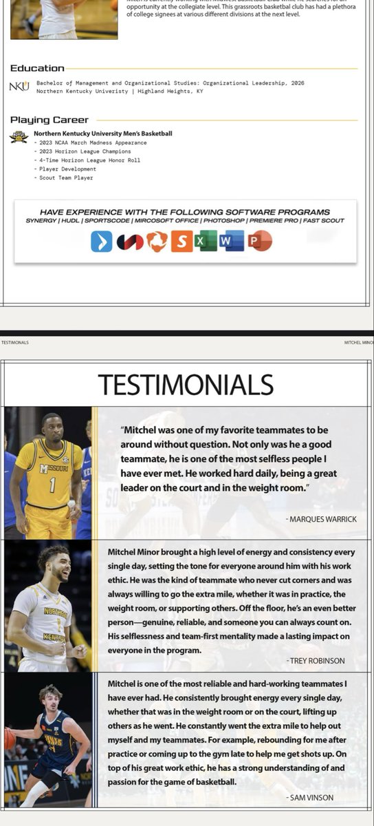 mitchelminor's tweet photo. Excited to share my coaching resume as I continue pursuing opportunities in college basketball. I’m passionate about developing players, building winning cultures, and contributing to a program in any way possible! https://t.co/0YYCeYfhyD