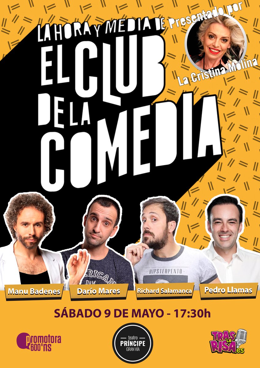 TrasLaRisa's tweet photo. Consulta la cartelera de este FINDE de #LaHoraYMediaDeElClubDeLaComedia 😎

Te esperamos en el #TeatroPríncipeGranVía para divertirnos a lo GRANDE 🎉

Compra tus entradas 🎟 https://t.co/YUWO1xhIDE

#MonólogosTrasLaRisa #teatro #humor https://t.co/gzrJw303H3