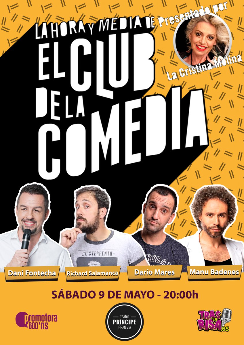 TrasLaRisa's tweet photo. Consulta la cartelera de este FINDE de #LaHoraYMediaDeElClubDeLaComedia 😎

Te esperamos en el #TeatroPríncipeGranVía para divertirnos a lo GRANDE 🎉

Compra tus entradas 🎟 https://t.co/YUWO1xhIDE

#MonólogosTrasLaRisa #teatro #humor https://t.co/gzrJw303H3