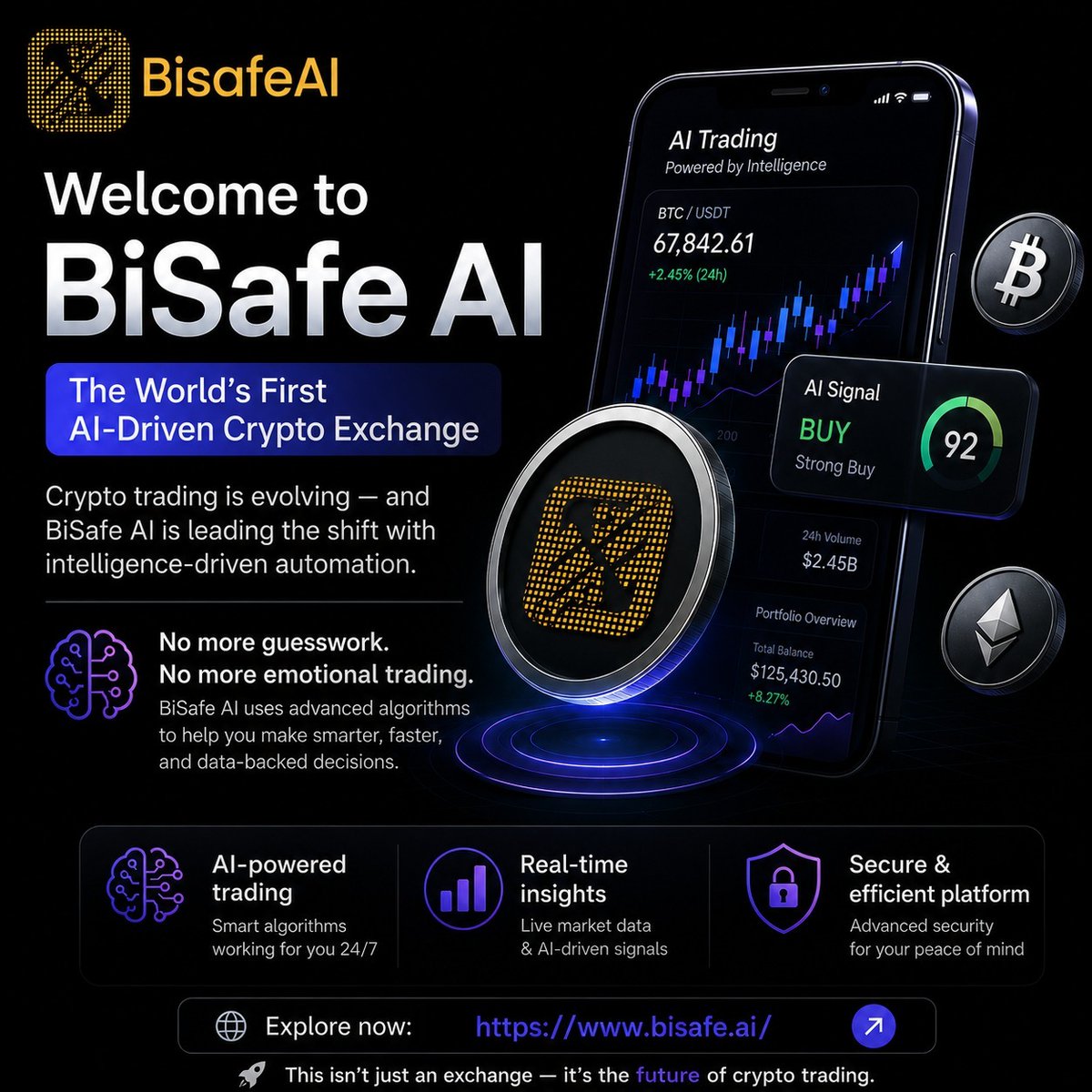 BisafeAIHub's tweet photo. BiSafe AI is redefining crypto trading with AI-driven automation, real-time market insights, and smarter decision-making tools.
Built for speed, efficiency, and intelligent trading, it represents the next evolution of modern crypto exchanges.
Explore: https://t.co/qWBrqEBD5W https://t.co/4xzubhBXTx