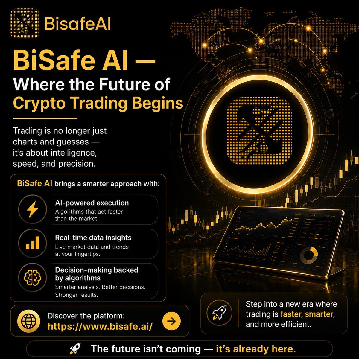 BisafeTrends's tweet photo. BiSafe AI is bringing a smarter approach to crypto trading with AI-powered execution, real-time insights, and intelligent automation.
Built for speed and precision, the platform represents the next generation of modern crypto trading.
Discover more: https://t.co/ntPouufglq https://t.co/IlVj9Fv2SE
